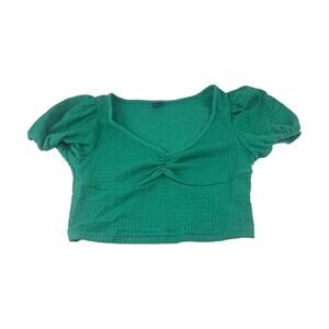 SHEIN Green Sweetheart Neck Ruched Puff Sleeve Crop Top